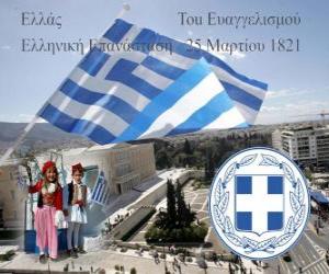 Puzzle Ημέρα ανεξαρτησίας της Ελλάδα, 25 του Μάρτη 1821. Πόλεμος της Ανεξαρτησίας Επανάστασης ή ελληνικά